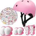 Kids Bike Helmet Set,CPSC Certified with Knee Elbow Wrist Pads Guards,Toddler Adjustable Black Helmet for Ages 2-3-5-8 Girls Child,Sports Protective Gear Set for Bicycle Skate Scooter, Small:2-8 Years Old/ 18"-22"