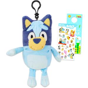 Bluey Plush Keychain Set - Bluey Bag Clips Bundle with 6" Bluey Keychain Plush Plus Stickers, More | Bluey Plush Keychains for Backpack