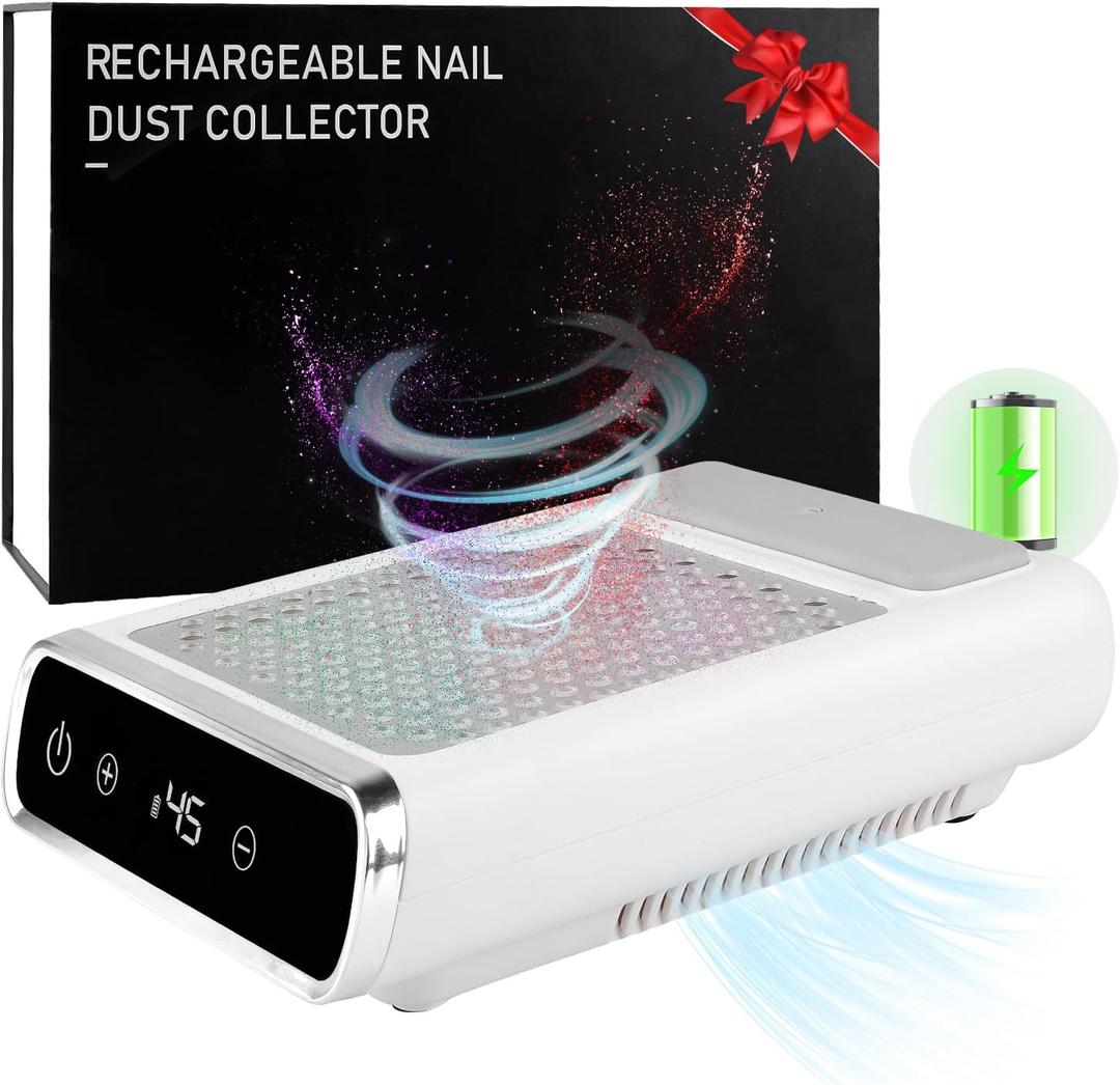 CORESLUX Rechargeable Nail Dust Collector, 80W Professional Extractor Vacuum Nail Dust Collector, Low Noise Vacuum Fan Dust Collector for Nail Polishing & Nail Salon Gift (2 Filter)