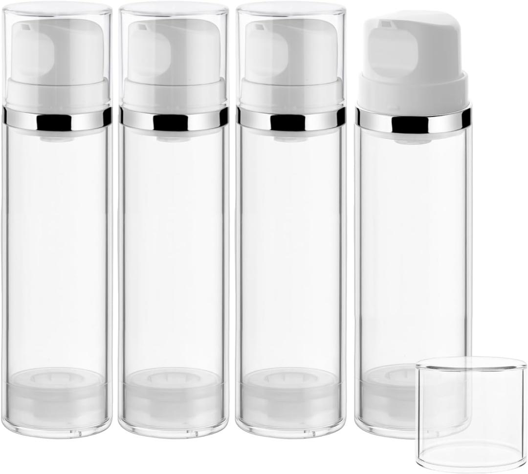 4 Pcs 150ml/5oz Airless Pump Jar Refillable Vacuum Pump Dispenser Bottles Travel Cosmetic Containers for Lotion Essence Shampoo Toiletries