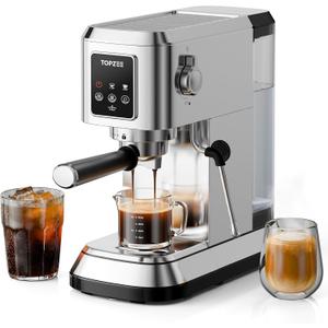 topzee Espresso Machine 20 Bar, Compact Coffee Maker with Milk Frother & Cold Brew Function, 52oz Removable Water Tank, Stainless Steel Cappuccino, Latte Maker, Silver
