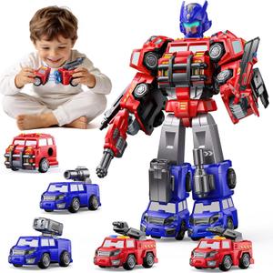 Gifts for 3 4 Year Old Boys, Toys for 3 4 Year Old Boys, 5-in-1 Transform Robot Toys for Boys 4-6, Easy DIY Assembly, 3 4 Year Old boy Birthday Gifts, Ideals Toys for Boys, Kids Toys (Red)