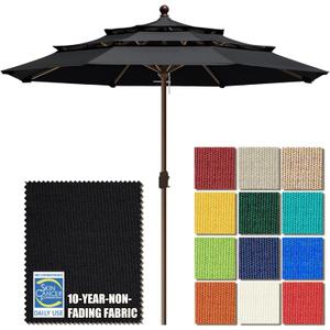 EliteShade USA 10-Year-Non-Fading 11ft 3-Tier Market Patio Umbrella, Commercial Grade Outdoor Table Umbrella with Crank Open, Windproof & UPF 50+ UV Protection, Heavy Duty Ventilation for Garden, Deck, Pool, Backyard, Beach & Bistro, No Tilt, Black