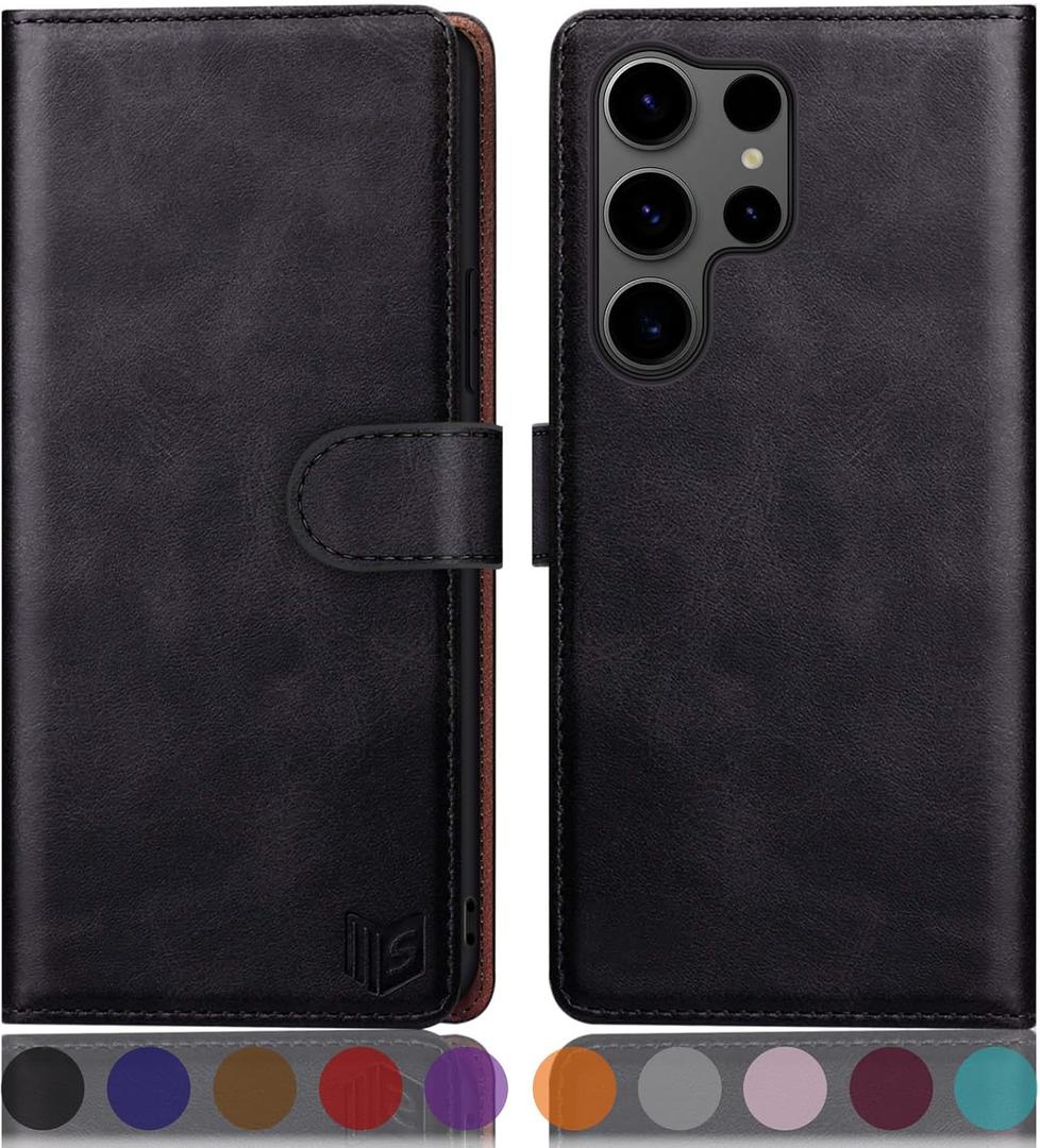 SUANPOT Compatible with Samsung Galaxy S25 Ultra Wallet case with RFID Blocking Credit Card Holder,Flip Book PU Leather Protective Cover Women Men for Samsung S25 Ultra Phone case Black