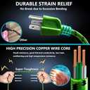 2 x 3 Way Extension Cord with LED Switch, 3.28FT Heavy Duty Green Power Cord Splitter,18AWG,10A/1250W,Automatic Overcurrent Protection,Indoor Use,for High-Power Electrical Appliances