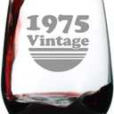 Bevvee Vintage 1975 Stemless Wine Glass - 50th Birthday Gifts for Women & Men Turning 50 - Bday Party Decor - Large 17 oz