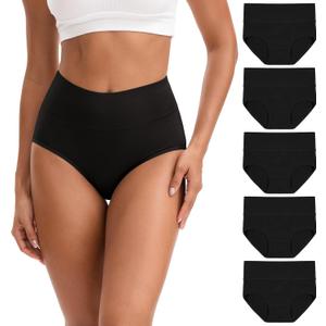 INNERSY Women's High Waisted Underwear Cotton Panties Regular & Plus Size 5-Pack L