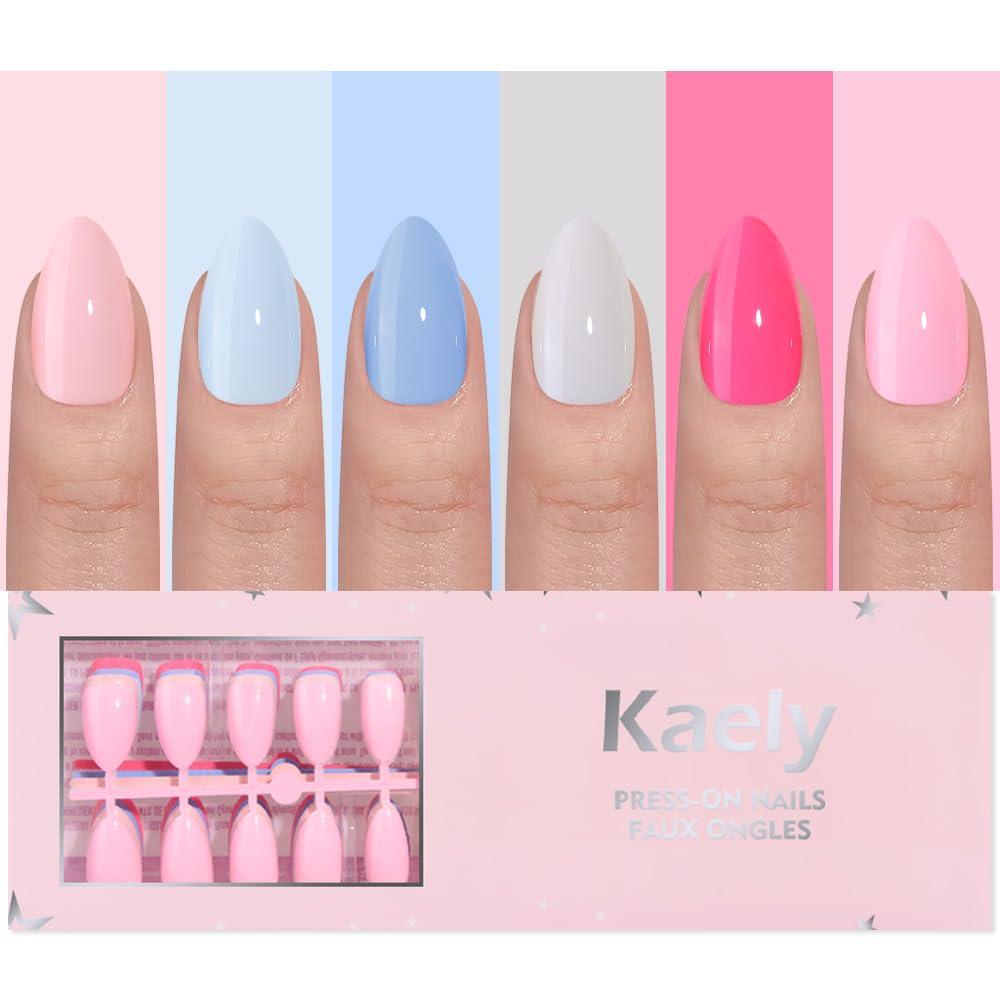 2 x evpct 6 Colors Glossy Press on Nails Short Almond for Women, Glossy Fake Nail with Kits Salon Quality Reusable Stick on Nails In 15 Sizes 180Pcs Full Cover False Nail Soft Gel Set Kit for Gift, Set01