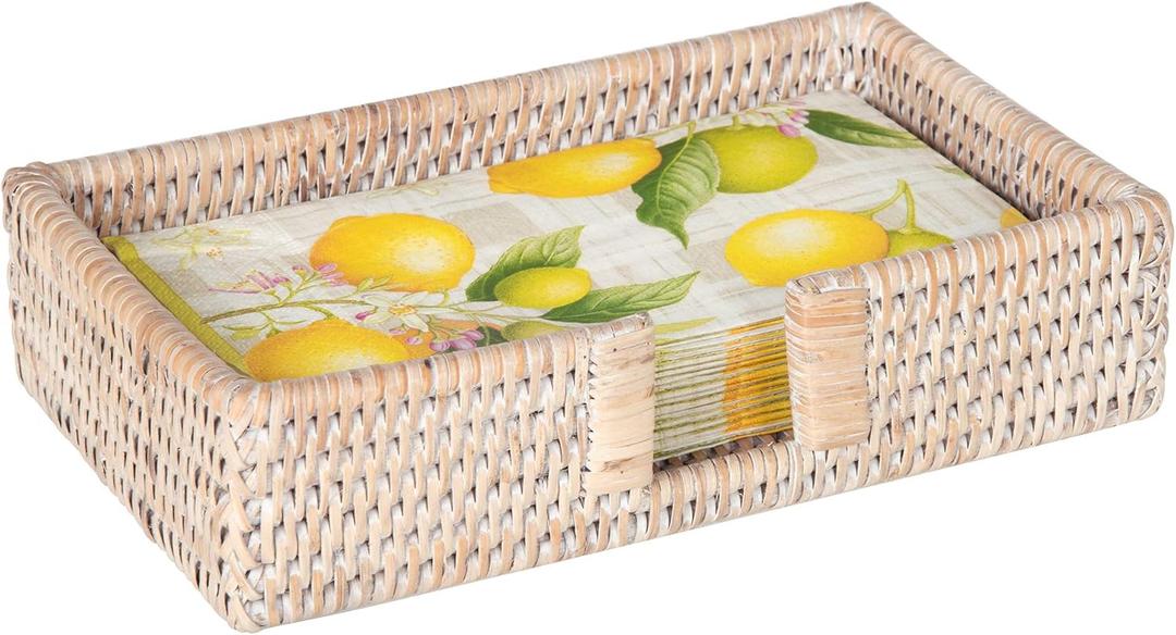 KOUBOO La Jolla Rectangular Guest Towel, White-Wash Napkin Holder, One Size, Beige