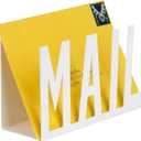 MyGift Mail Holder Organizer Countertop Modern Metal White with Cutout MAIL Lettering Design, Office Desktop Envelope and Document Storage Rack