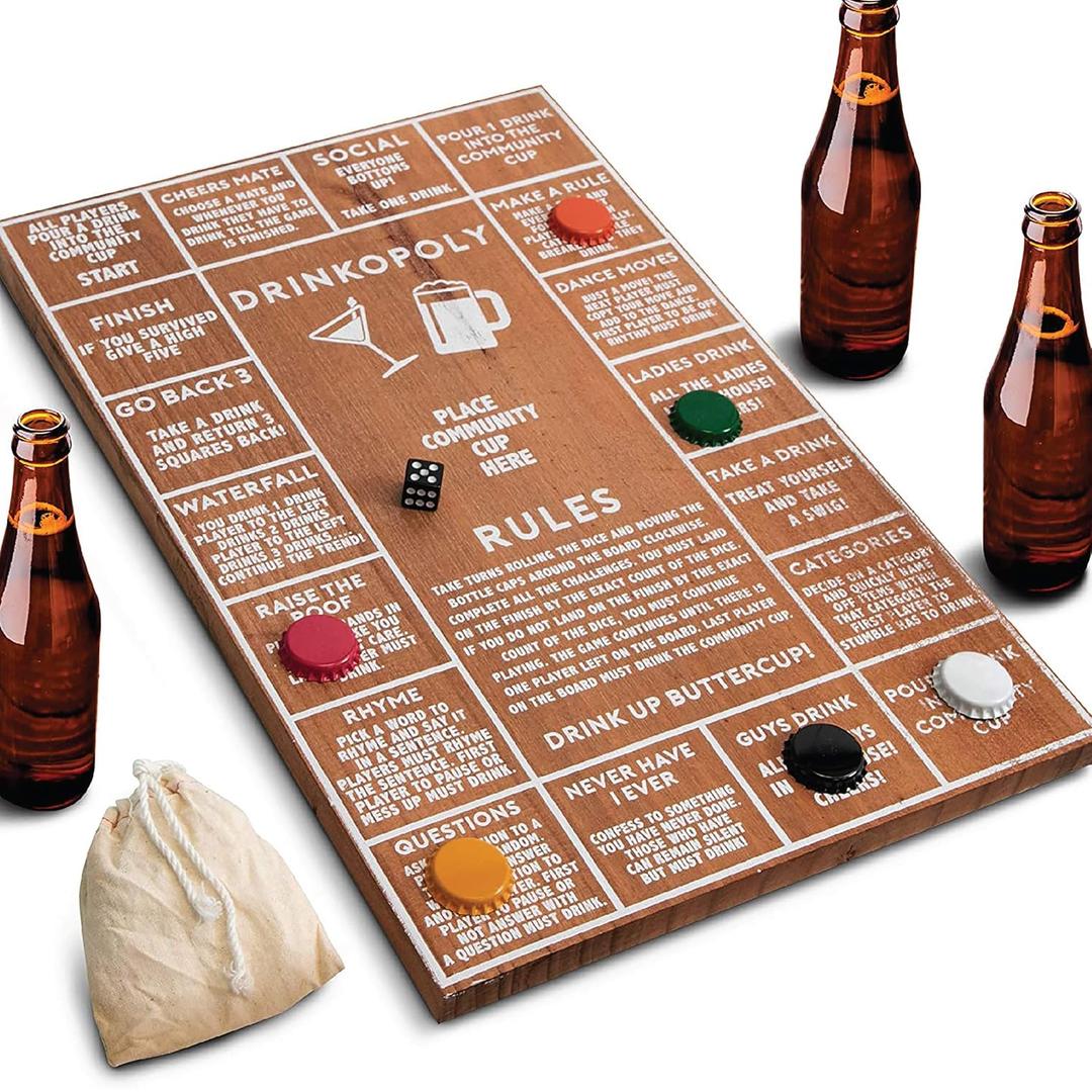 Hammer + Axe Wooden Drinkopoly Board Game Bottle Caps Drinking Party Parties Fun