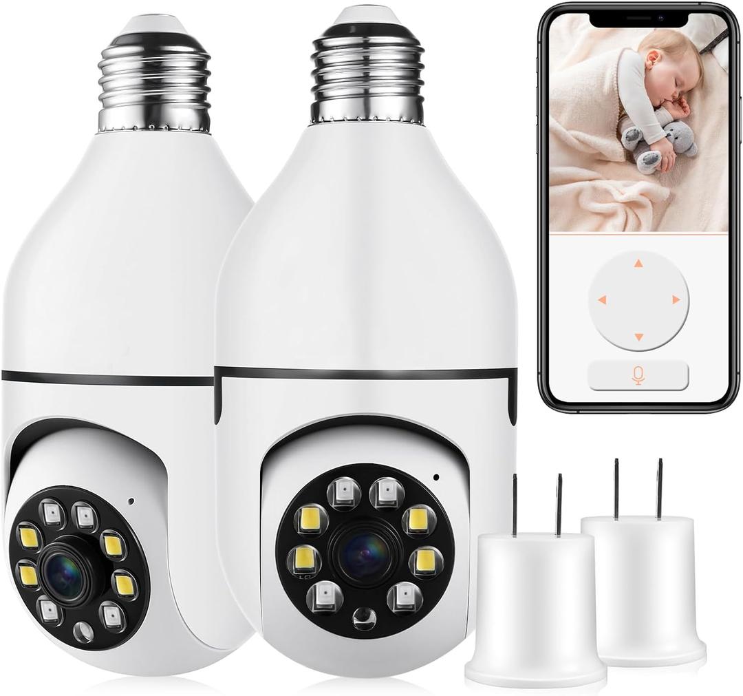 Security Camera Indoor Wireless WiFi Outdoor Home E27 360 Degree Panoramic Home Security Cameras IP Camera Motion Detection and Alarm Two-Way Audio 2pack