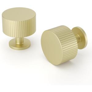 homdiy 20 Pack Gold Cabinet Knobs Solid Brushed Brass Cabinet and Drawer Knobs Kitchen Dresser Knobs for Desk Drawers Cupboard Hardware (Single Hole)