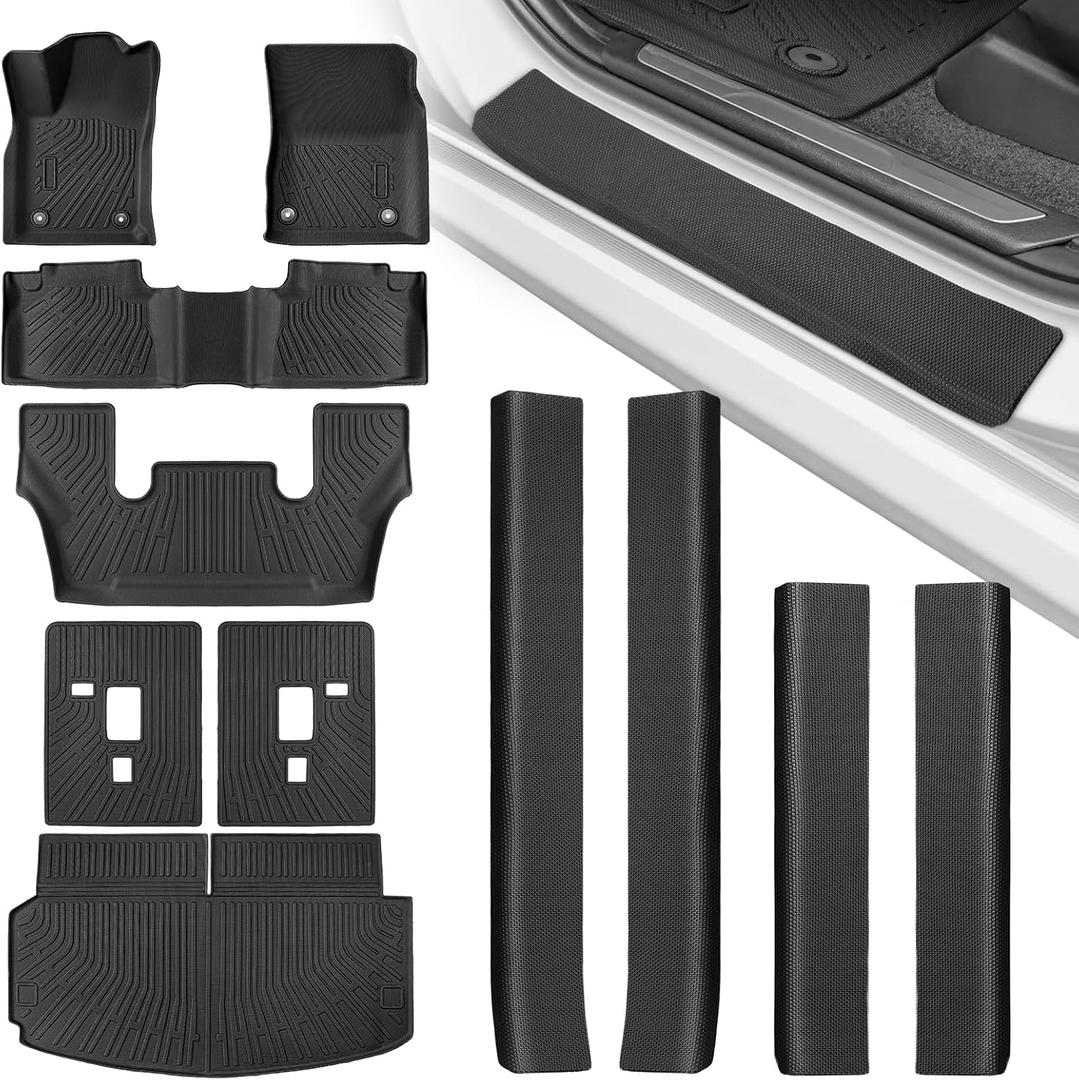 TAPTES Floor Mats for Dodge Durango 6 Seats 2026 2025 2024-2016 with 4 Door Sill Guards, All Weather Floor Liners with Cargo Trunk Mat & Seat Backrest Protector, Full Set Accessories for Dodge Durango