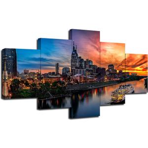 Nashville Wall Art Nashville Tennessee Art Wall Decor Nashville Skyline Picture Canvas Print Cumberland River Poster Framed Home Living Room Bedroom Decoration(60''Wx32''H)