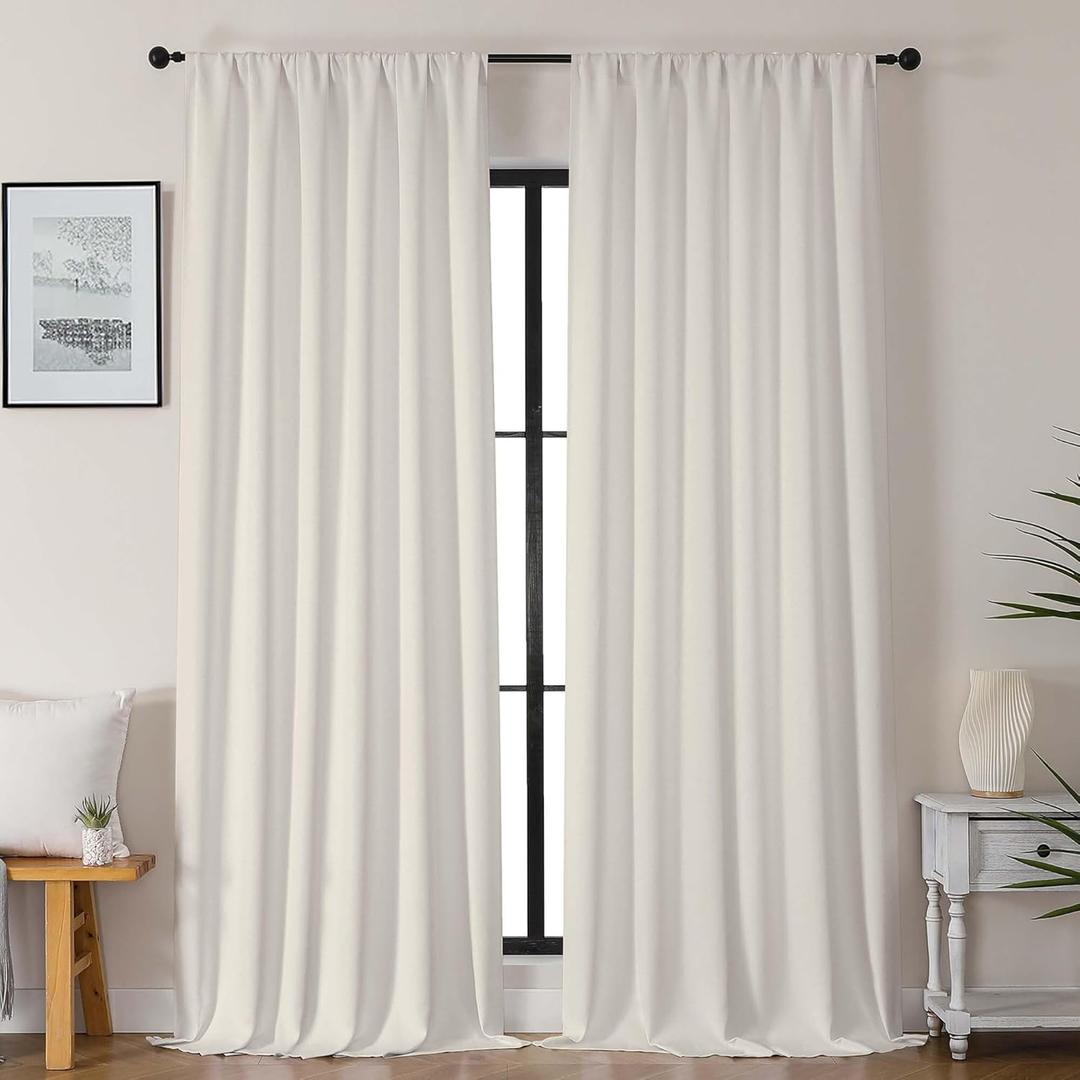 Gwine Natural Blackout Curtains for Bedroom 96 Inch Length, Room Darkening Energy Saving Black Out Curtains for Living Room, Window Treatment Drapes with Rod Pocket, Each 50" Wx96 L, 2PC