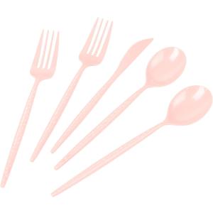 LIYH 150 Pcs Pink Plastic Cutlery Sets - Pink Plastic Silverware Heavyduty, Disposable Utensil Sets, 50 of Each Forks, Knives & Spoons Flatware Set for Party Birthday