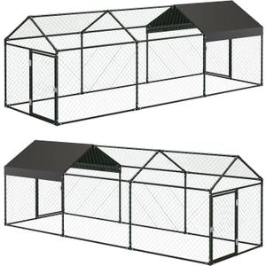 Large Metal Chicken Coop Run for 8-12 Chickens, Chicken Runs for Yard Run Hen House with Waterproof Anti-UV Cover, Portable Chicken, Coop for Outdoor Chicken Rabbit Duck, Black, 120"40"40"