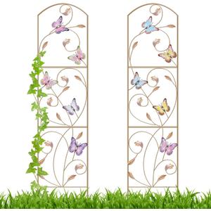 Skcoipsra 2 Pack Butterfly Garden Trellis, 52.3'' x 12.5'' Rustproof Metal Fence Trellis for Outdoor Climbing Plants, Decorative Vines Flowers Plant Support for Lawn, Yard, Patio, Balcony, Arched