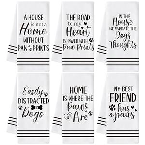 Paws Prints Hand Towel - 6Pcs Dog Paw Print Bathroom Decor Kitchen Dishcloths Set Soft Polyester Towels for Bath Bar Dining Room Decor Cute Puppy Lovers Gifts for Men Women Housewarming