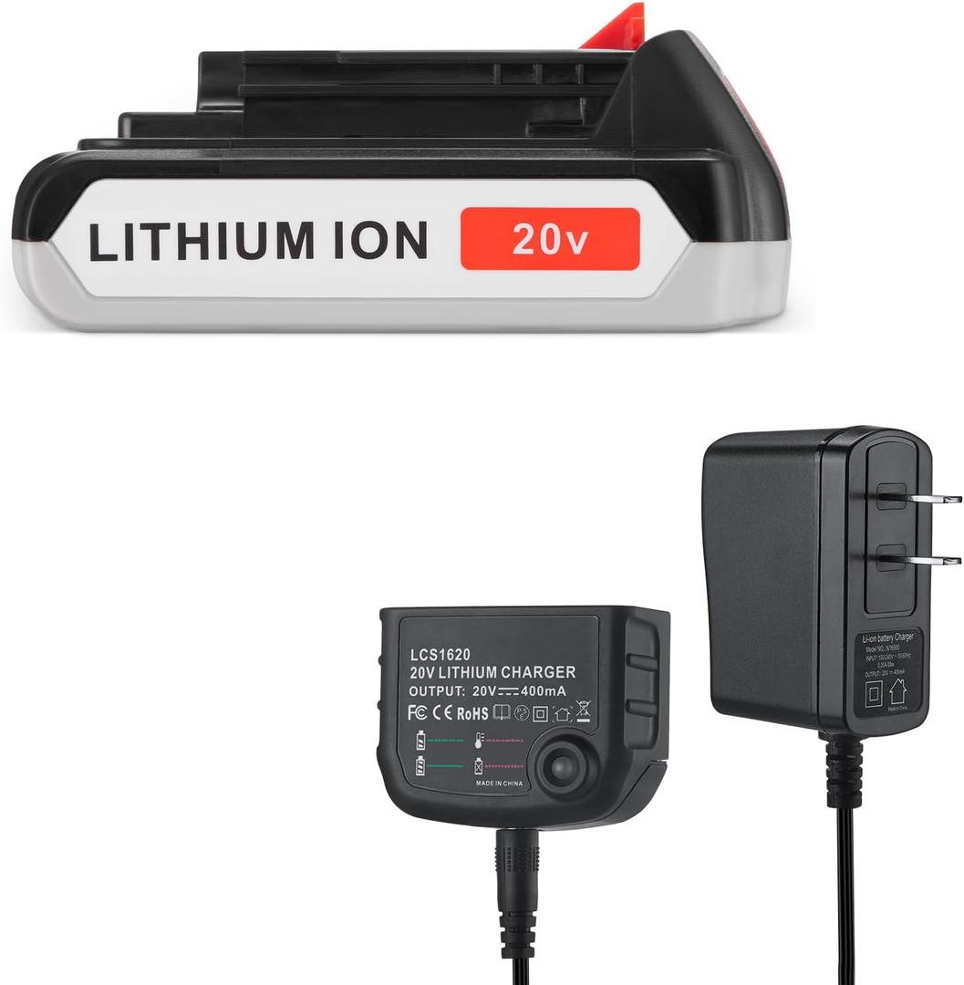 3.0 Replacement Battery wtih Charger Compatible for Black and Decker 20V Battery & Charger 20 Volt MAX Lithium Ion LBXR20 LB20 LBXR2020-OPE LBXR20B-2 LB2X4020-2