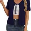 Womens Tie Front Cardigan Lightweight Short Sleeve Cardigans for Women Trendy Open Front (Blue, S)