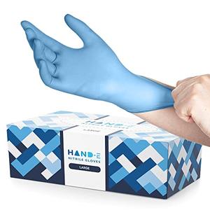 Hand-E Touch Blue Nitrile Disposable Gloves Large 200 Count - Latex Free Medical Exam Gloves, Powder Free, Food Safe, Cooking, Size L