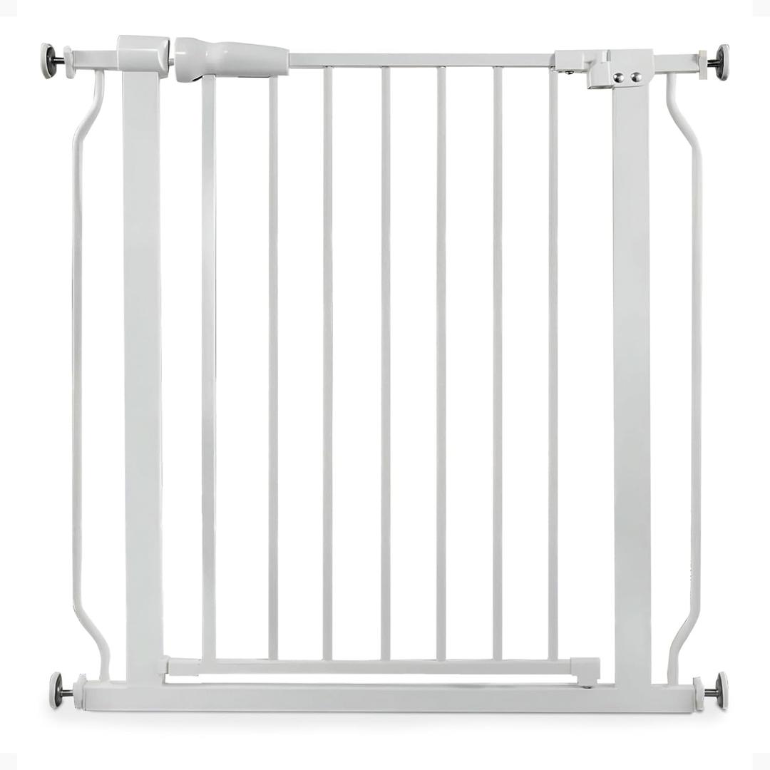 BalanceFrom Easy Walk-Thru Baby and Pet Safety Gate with Hold-Open and Auto-Close Adjustable Steel Barrier for Stairs, Doorways, and Hallways, No Drilling Installation, 30-inch Tall, White 