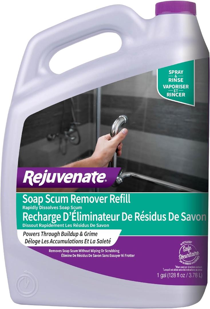 Rejuvenate Scrub Free Soap Scum Remover Cleaning Formula - Spray and Rinse for Streak Free Finish on Glass, Ceramic Tile, Chrome, Plastic and More (128 Fl Oz (Pack of 1))