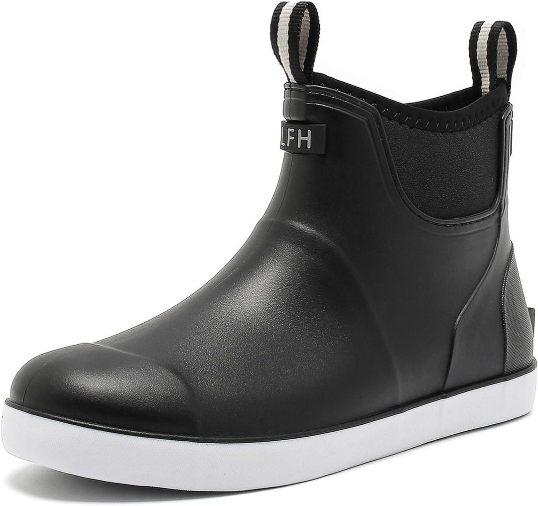 Men's Deck Boots, Fishing Boots Waterproof Rain Boots, Anti-Slip High Traction Ankle Rubber Boots for Professional Premium Neoprene Rubber, Garden Boots Shoe Footwear Booties for Men Outdoor Work (27.5, Black)
