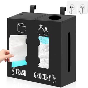 2 in 1 Trash Bag Dispenser and Grocery Bag Holder, Large Wooden Trash Bag Holder,Trash Bag Dispenser for Grocery Bags and Plastic Bags,Kitchen Cabinet Under Sink Organizers and Storage