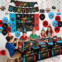 Gamer Birthday Party Decorations 206PCS Video Game Birthday Decorations with Game On Plates LEVEL UP Tablecloth Cups Napkins Go Win Backdrop Banner Balloons Hanging Swirls for Teenager,Serve 25