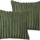 16x16 Throw Pillow Covers Set of 2, Decorative Faux Fur Covers for Bed, Couch Soft Fluffy Pillow Cover with Velvet Back for Living Room, Neutral Home Dcor Accent for Sofa - Green