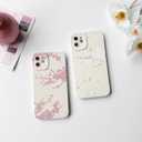 NITITOP Compatible with iPhone 12 Case Cute Aesthetic Cherry Blossom Pattern Design for Women Girls Soft TPU Shockproof Full Camera Protective Phone Cover - White