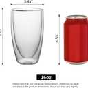 NIRA.Z 2 Pack 16oz Double Wall Glass Coffee Mugs, No Hole Bottom, Insulated Borosilicate Glass Coffee Cups, Clear Mugs for Hot & Cold Beverages, Perfect for Espresso, Latte, Tea, Cappuccino