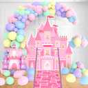 254Pcs Princess Balloon Arch Kit Princess Birthday Party Decorations Pastel Rainbow Castle Backdrop Balloons Kit Pink Brick Road Runner for Girls Women Birthday Baby Shower Wedding Party Decorations