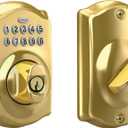 Schlage Camelot Electronic Keypad Deadbolt Lock, Keyless Front Door Entry, Mechanical Key Backup Included, Bright Brass, BE365 CAM 505