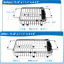 romision Expandable Dish Drying Rack Over The Sink Small Metal Stainless Steel Plate Holder for Compact Kitchen, Space Saving Modern Silver Hanging Drainer
