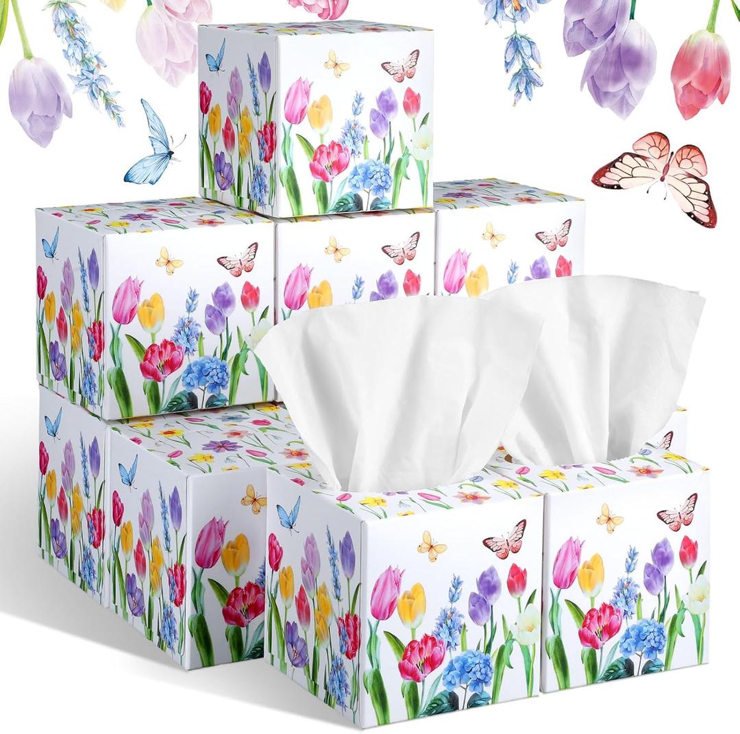 12 Pack Tulips Facial Tissues Cube Boxes 600 Sheets 3 Ply Small Tulips Floral Face Tissues Bulk for Fall Christmas Spring Car Bedroom Supplies
