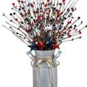 Frienda 3 Pcs 4th of July Patriotic Berry Table Artificial Tree with 1 Pcs Base, 250th Independence Day Anniversary Berry and Star Table Tree Red White Blue Branches Decor for Farmhouse Centerpiece