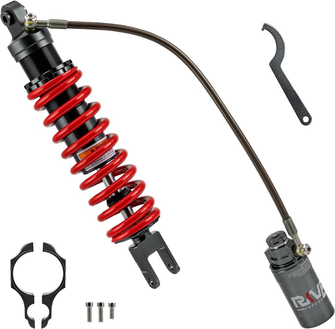 Adjustable 395mm Rear Air Shock Absorber, CNC Machining Process, Fit for Honda Sportrax TRX400EX 1999-2008, TRX450ER 2006-2014, TRX450R 2006-2012 ATV (Red)