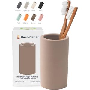 Organic Diatomite Toothbrush Toothpaste Makeup Brushes Razors Holder Bathroom Countertop Organizer Stand Cup Organizer (Brown)