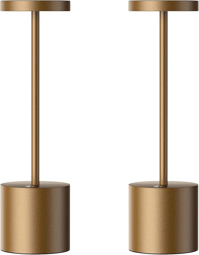 SAKRINGT Pack of 2 Cordless Table Lamp Rechargeable,5000mAh Battery Powered Table Light, Dimming Portable LED Desk Lamp for Patio/Restaurant/Outdoor (Titanium)
