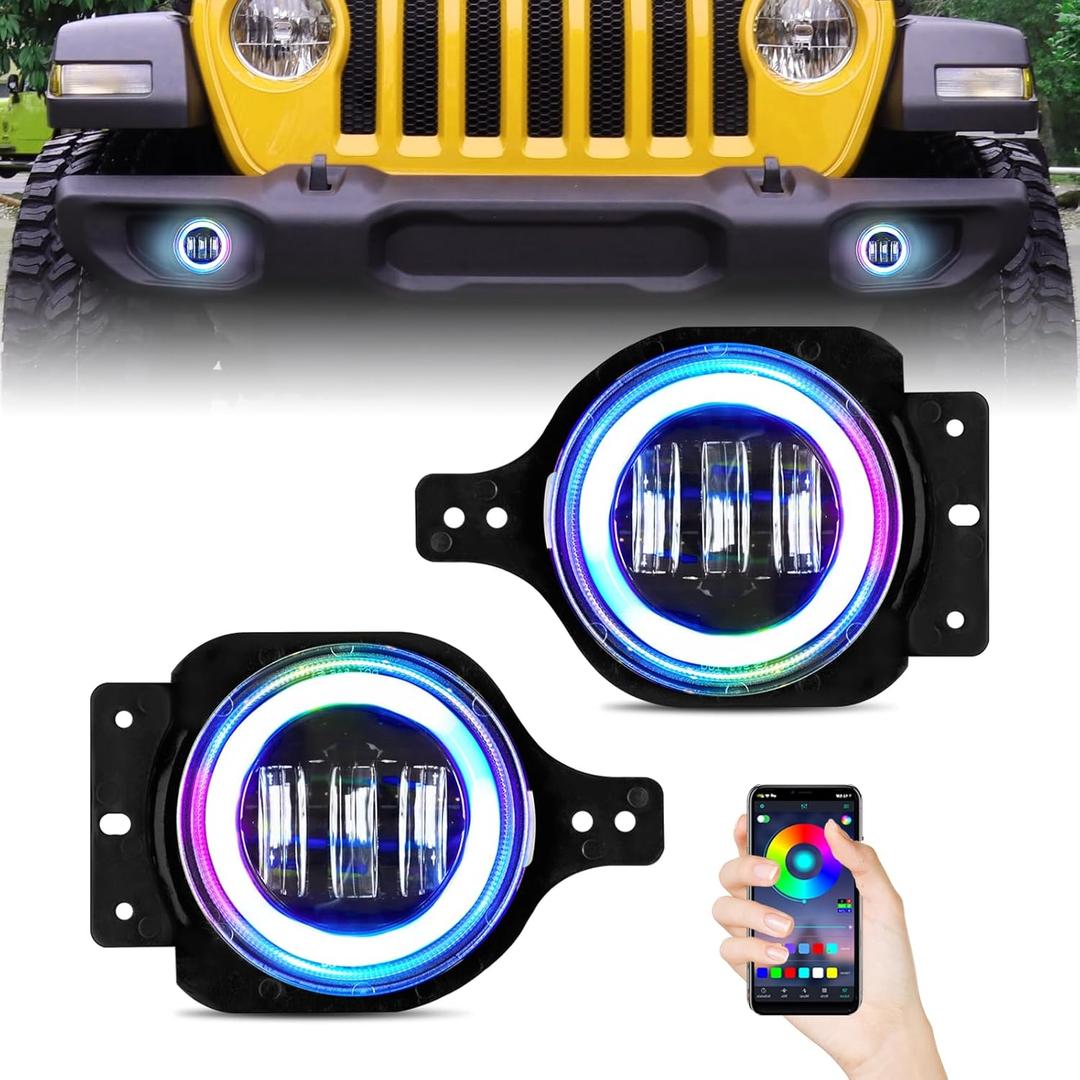 YEEGO DIRECT 4 inch JL Fog Lights Compatible with 2018-2025 Wrangler JL/Gladiator RGB LED Halo with Amber Turn Signal Light 4 Inch Round LED Fog Lights