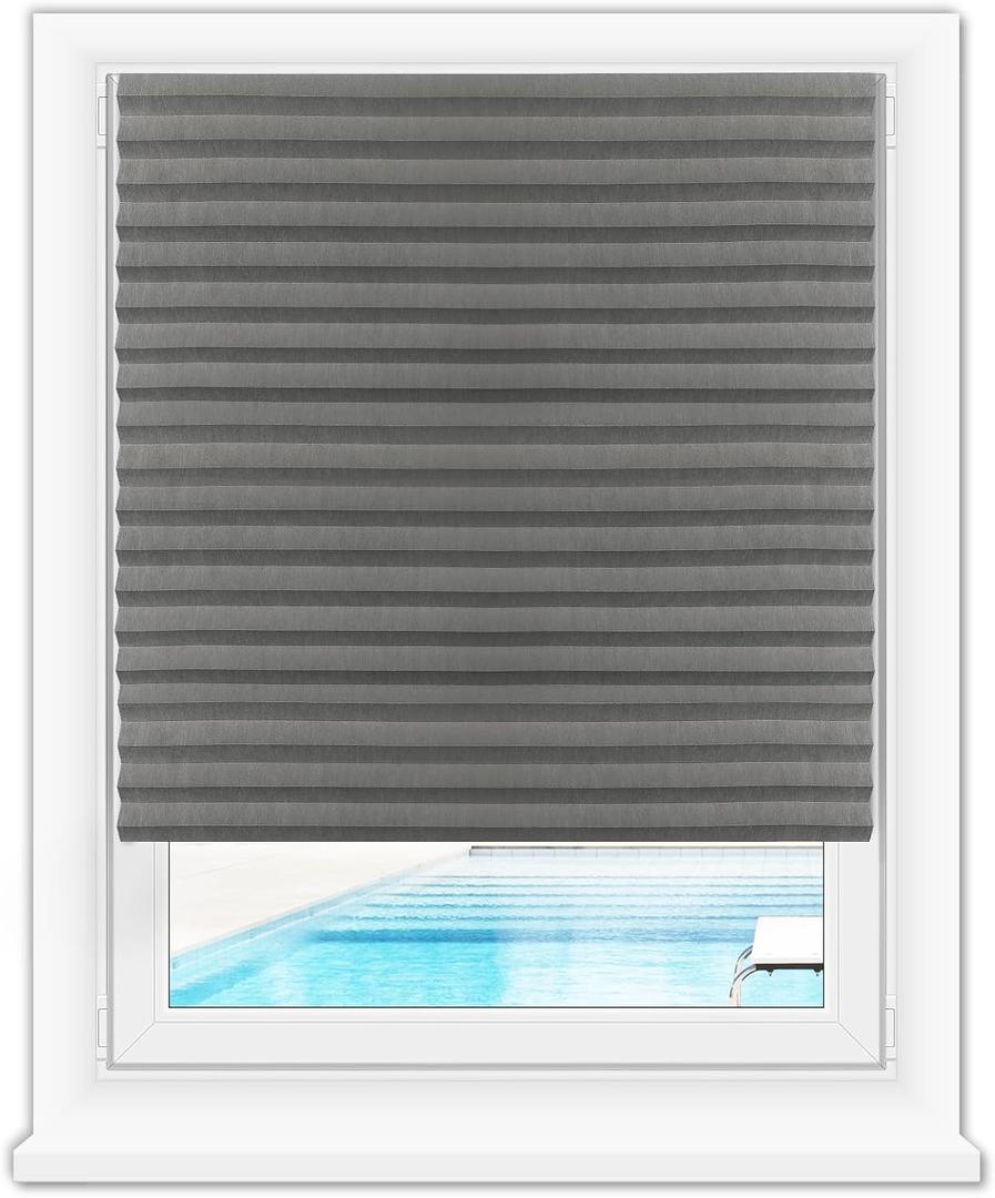 Zipcase 6 Pack Window Blackout Shades, 65% Shading, 36 in x 72 in, Grey
Cordless Light Filtering Pleated Paper Shades, Fits Windows 19”- 36”