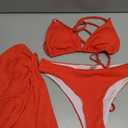 SHENHE Women's 3 Piece Textured High Cut Halter Triangle Bikini Swimsuit with Cover Up, Medium