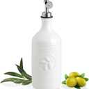 Sweejar 16 Oz Ceramic Olive Oil Dispenser Bottle, Oil Dispenser for Kitchen with Gravity Spout, Relief Opaque Oil Container for Evoo, Avocado Oil, Vinegar, Soy Sauce, 1 Pack(White, Silver Spout)