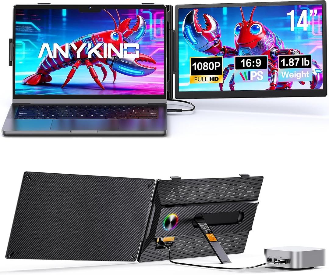 Laptop Screen Extender, 14” FHD 1080P Portable Monitor for Laptop with 100% sRGB, Dual Screen Extender for Laptop 13–17.3”, Plug & Play External Monitor, Business Travel & Home Office