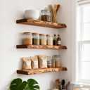 24 Inch Live Edge Floating Shelves for Wall Set of 2, Solid Finnish Spruce Natural Wood Floating Shelves, Thick Rustic Edge Shelves for Bathroom, Kitchen, Living Room Decor, Brown Finish, Live Edge, 24"L, 2Packs