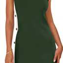 MASCOMODA Women 2025 Summer Sleeveless Bodycon Mini Dress Elegant Crewneck Knit Slim Fit Formal Party Short Cocktail Dresses (X-Large, Army Green)